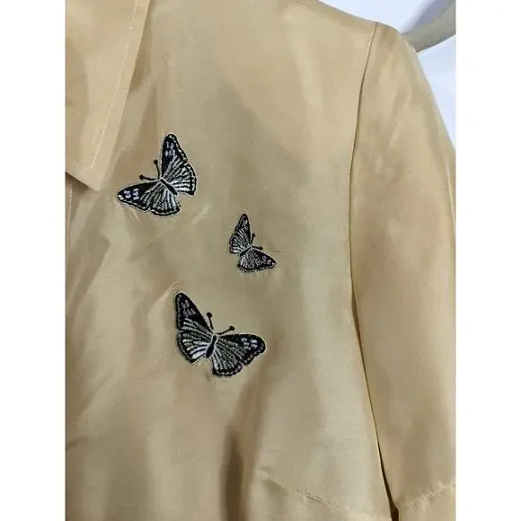 3202) Studio I Silk Yellow Black Butterfly Embroidery Cropped Pants Set Size 10 - Picture 6 of 9